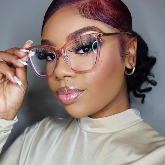 ZEELOOL Pale Pink -5.00 Prescription Large Catseye Frame Fashion Glasses - Picture 3 of 15